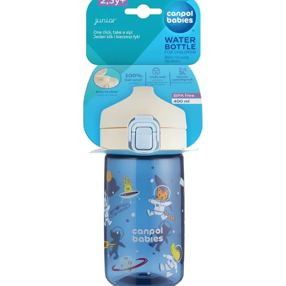 Canpol Babies Junior, bidon na wodę dla dzieci od 2,5 r.ż., niebieski, 400 ml