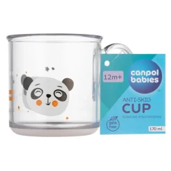 Canpol Babies, kubek antypoślizgowy z uchem Exotic Animals, 170 ml, transparentny, 1 szt.