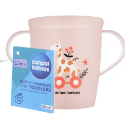 Canpol Babies, kubek otwarty z uchwytami Toys, 250 ml, koralowy, 1 szt.