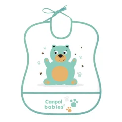 Canpol Babies, śliniak zmywalny miękki CUTE ANIMALS miś, zielony, 1 szt.