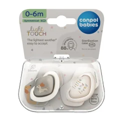Canpol Babies, Smoczek silikonowy Light Touch 0-6 m sumetryczny, dogs, 2 szt.