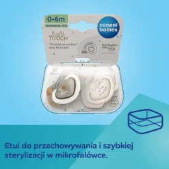 Canpol Babies, Smoczek silikonowy Light Touch 0-6 m sumetryczny, dogs, 2 szt.