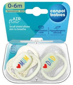 Canpol Babies, smoczki uspakajające symetryczne Love Mum & Dad 0 - 6 m., 2 szt.