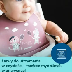 Canpol Babies, zmywalny śliniak z kieszonką Bonjour Paris, bordowy, 4 m+, 1 szt.