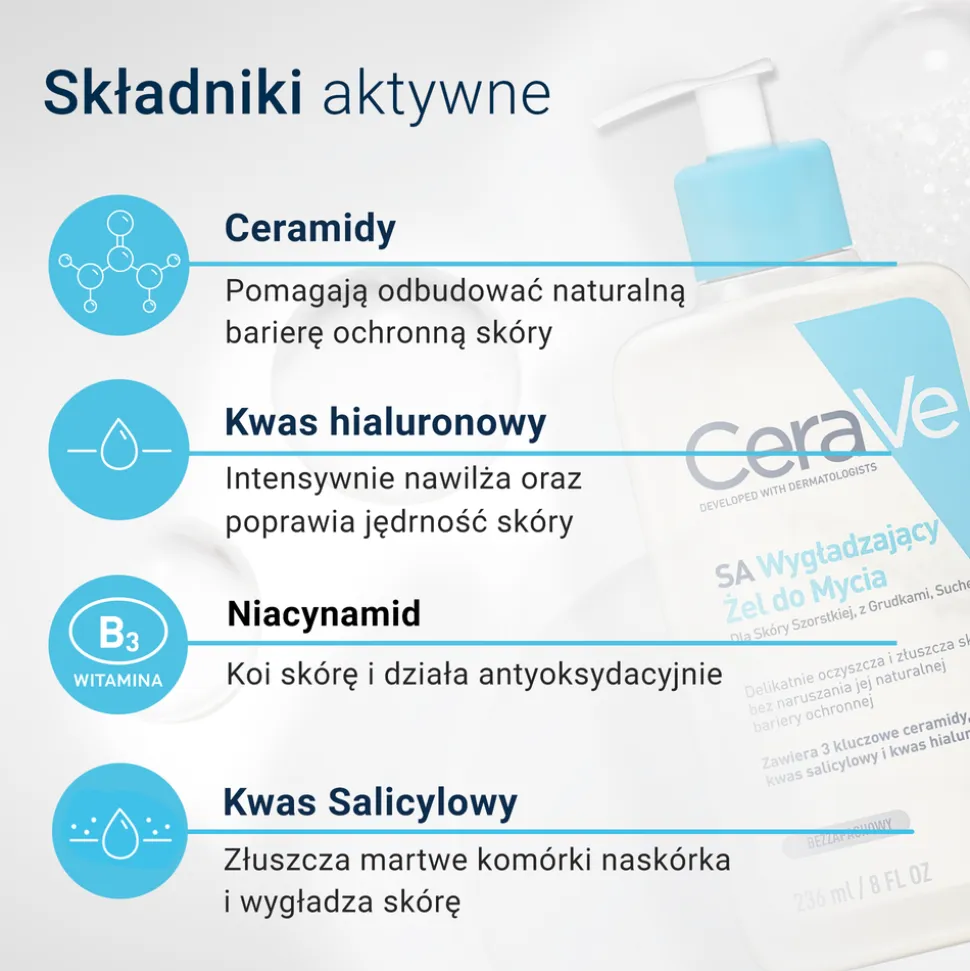 CeraVe SA, wygładzający żel do mycia, 236 ml
