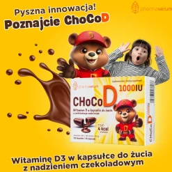 CHoCoD 1000 IU, kapsułki miękkie do żucia, smak czekoladowy, 30 szt.