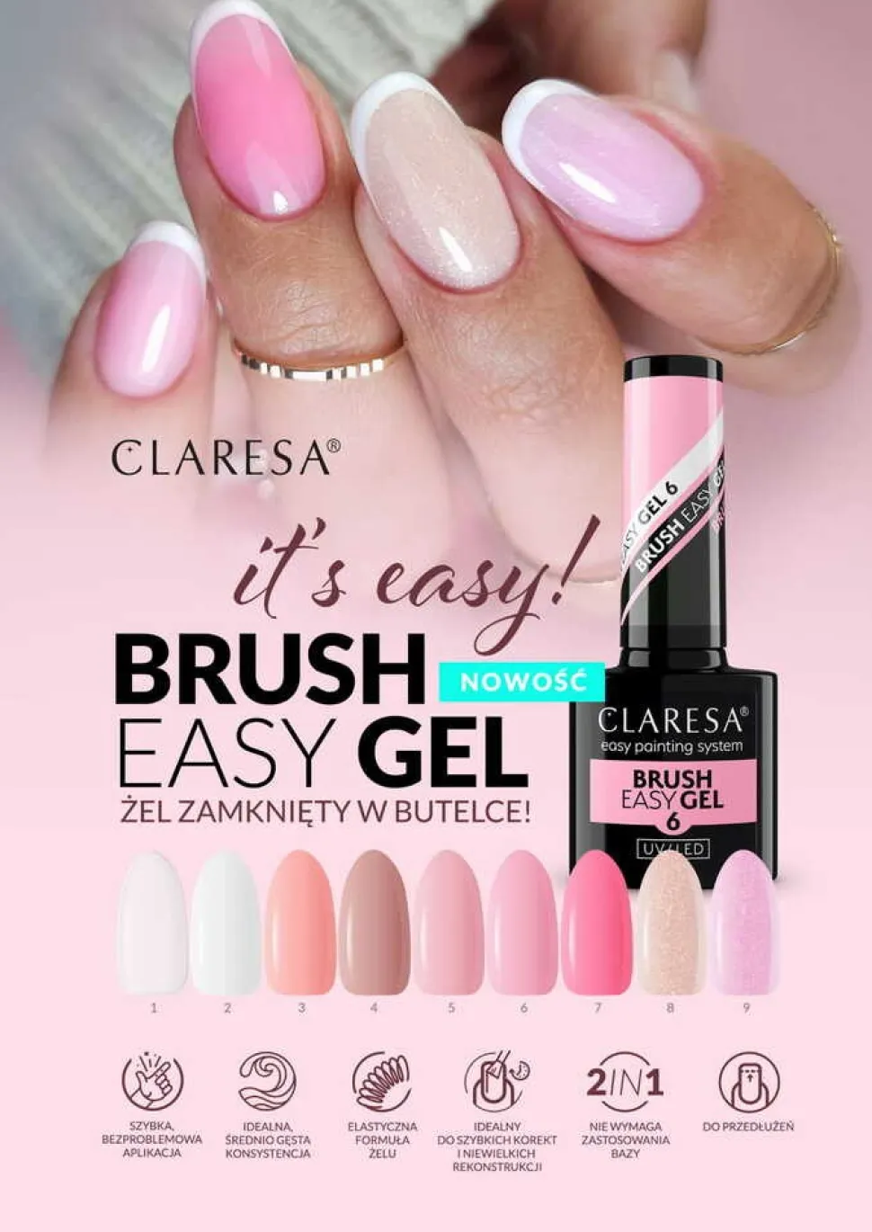 Claresa Brush Easy Gel 5, żel do paznokci, 5 g