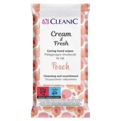 Cleanic Cream&Fresh Peach, chusteczki nawilżane do rąk, 15 szt.