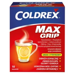 Coldrex MaxGrip, proszek do sporządzania roztworu doustnego w saszetkach, smak cytrynowy, 10 szt.