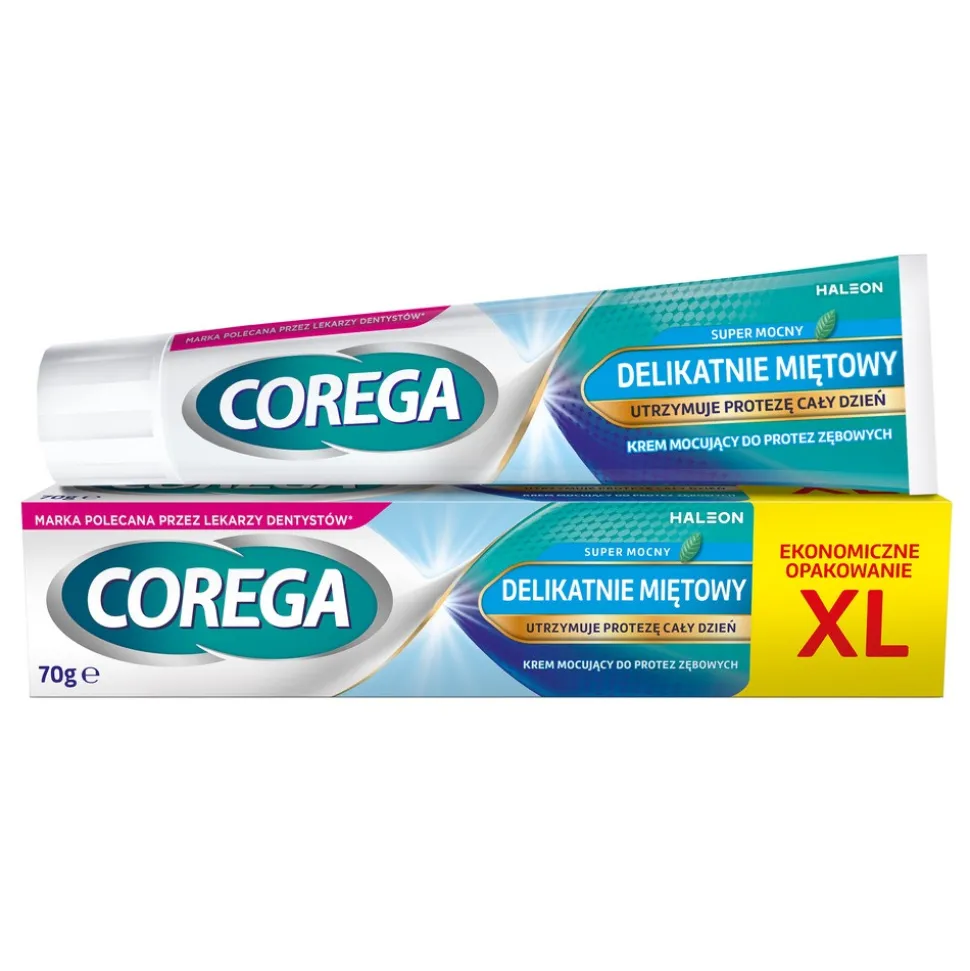 Corega Super Mocny Delikatnie Miętowy, krem do protez zębowych, 70 g