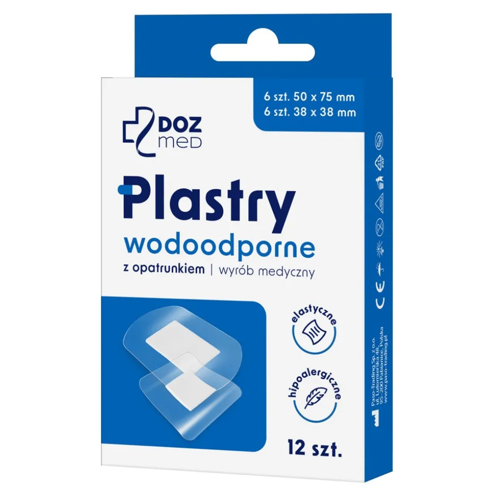 DOZ Med, plastry wodoodporne z opatrunkiem, 12 szt.