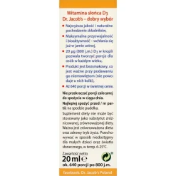 Dr Jacob's Medical, Witamina Słońca D3, krople, 20 ml