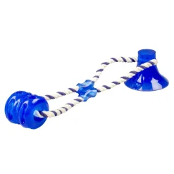 Duvoplus Tug 'n Chew Toy, zabawka dla psa z przyssawką i sznurkiem, niebieski, 1 szt.