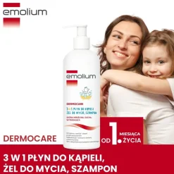 Emolium Dermocare, 3w1 płyn do kąpieli, żel do mycia, szampon, 400 ml