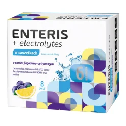 Enteris + electrolytes, saszetki z proszkiem, smak jagodowo - cytrynowy, 8 szt. + 8 szt.
