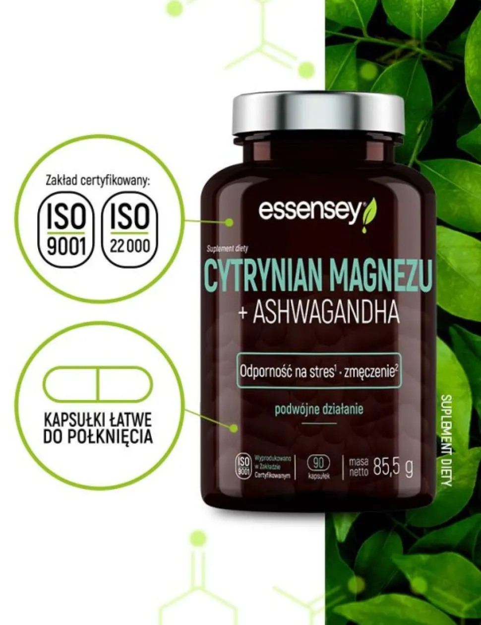 Essensey Cytrynian Magnezu + Ashwagandha, kapsułki, 90 szt.