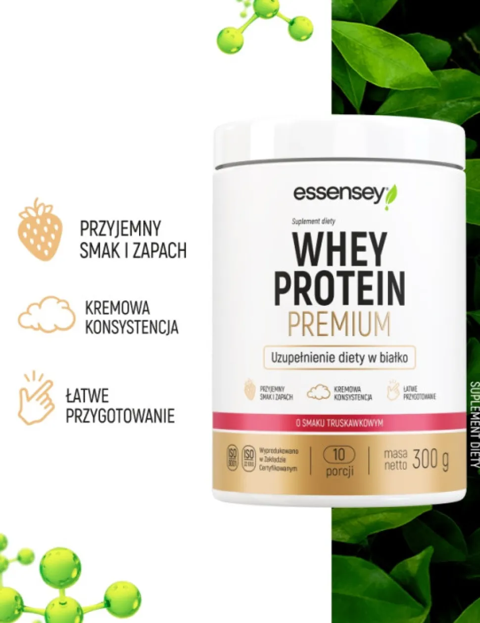 Essensey Whey Protein Premium, proszek, smak truskawkowy, 300 g