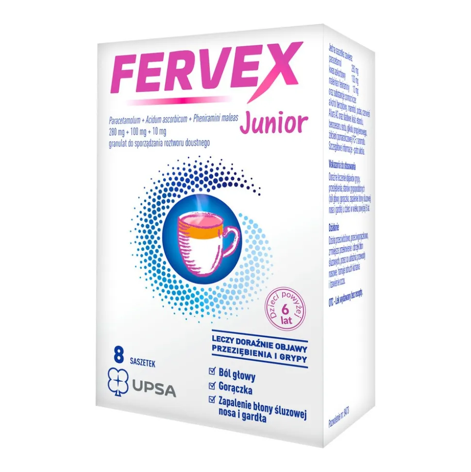 Fervex Junior, granulat bez cukru, 8 saszetek
