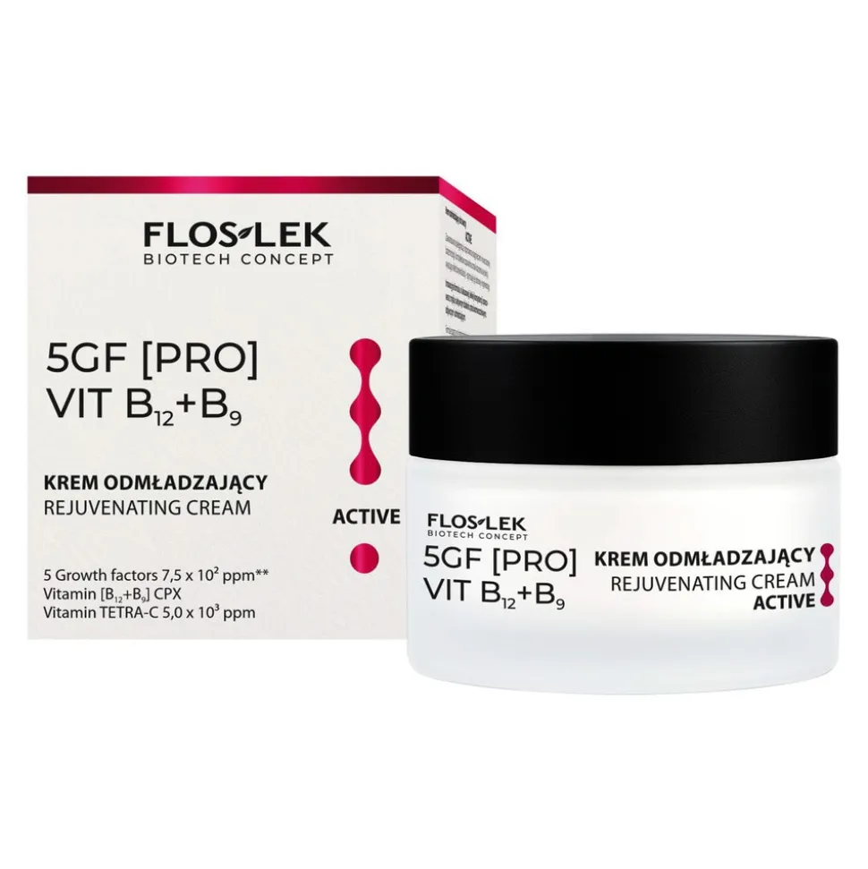 Flos-Lek Active, krem odmładzający do twarzy 5GF VIT B12+B9, 50 ml