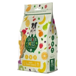Garden Bites Fruit Blast, Fruity Dental Swirls, wegetariańskie przysmaki dentystyczne dla psów, L, 16 cm x 15 szt.