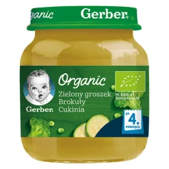 Gerber Organic, zielony groszek, brokuły, cukinia, 4 m+, 125 g