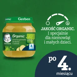 Gerber Organic, zielony groszek, brokuły, cukinia, 4 m+, 125 g