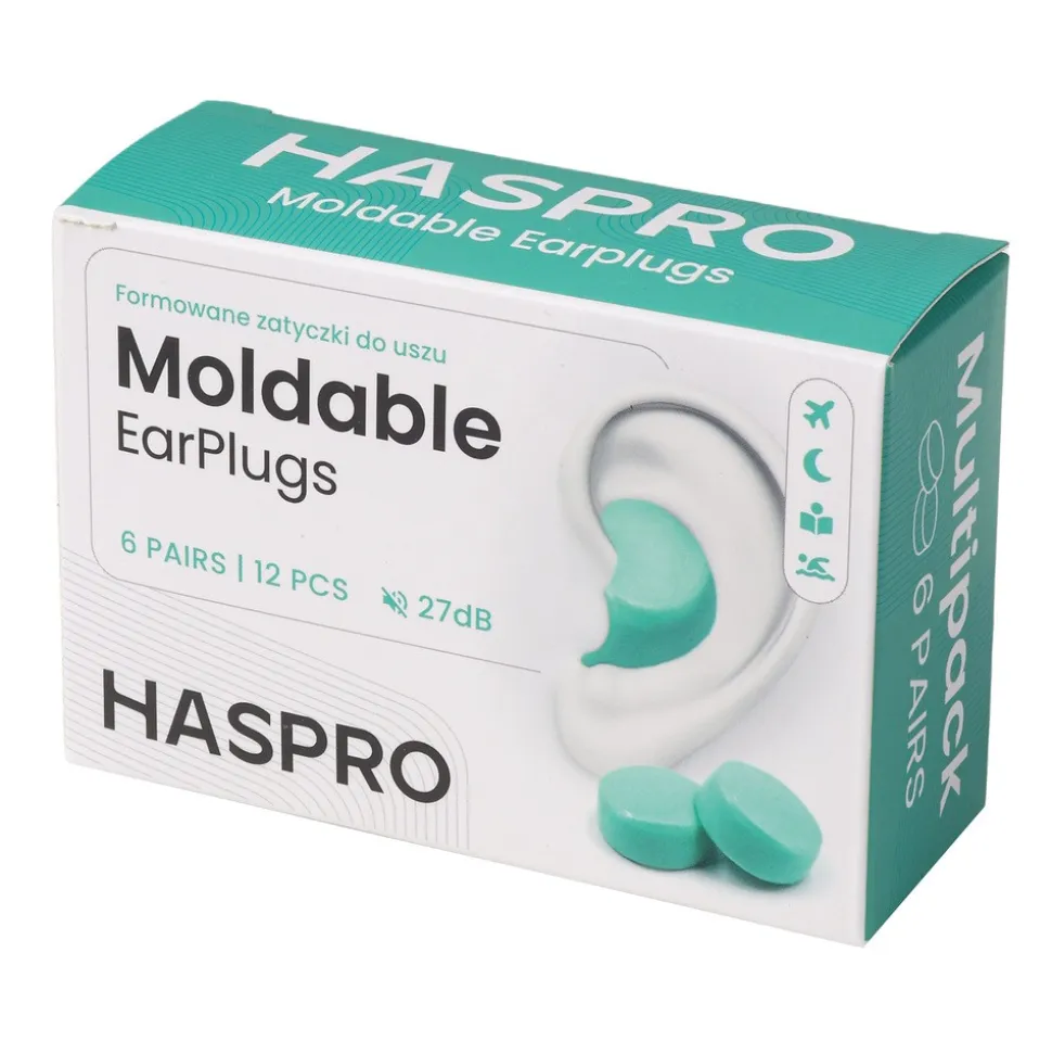 Haspro Moldable, formowane zatyczki do uszu, miętowe, 6 par