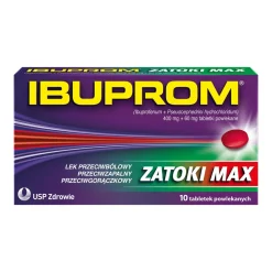 Ibuprom Zatoki Max, 400 mg + 60 mg, tabletki powlekane, 10 szt