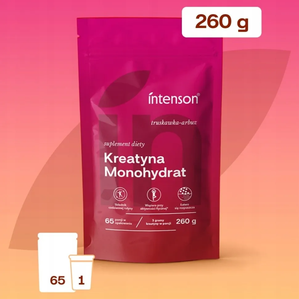 Intenson Kreatyna Monohydrat, smak: truskawka-arbuz, proszek, 260 g