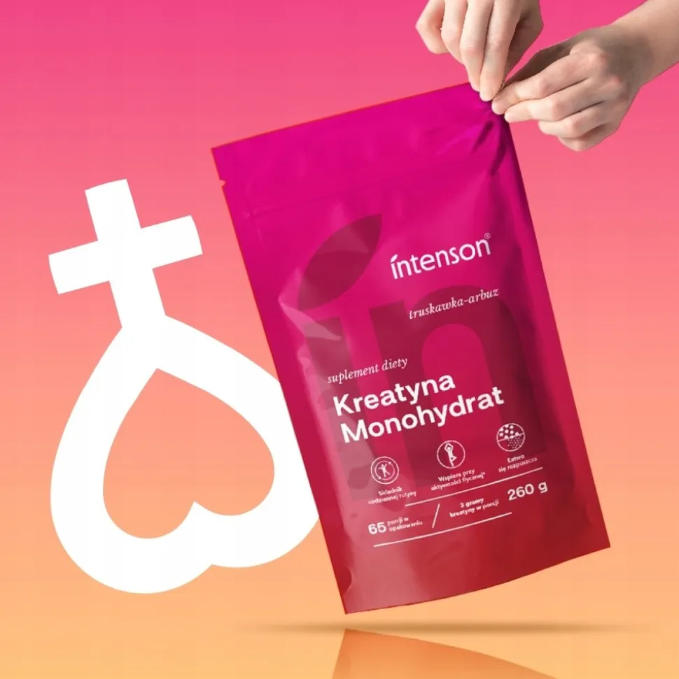 Intenson Kreatyna Monohydrat, smak: truskawka-arbuz, proszek, 260 g