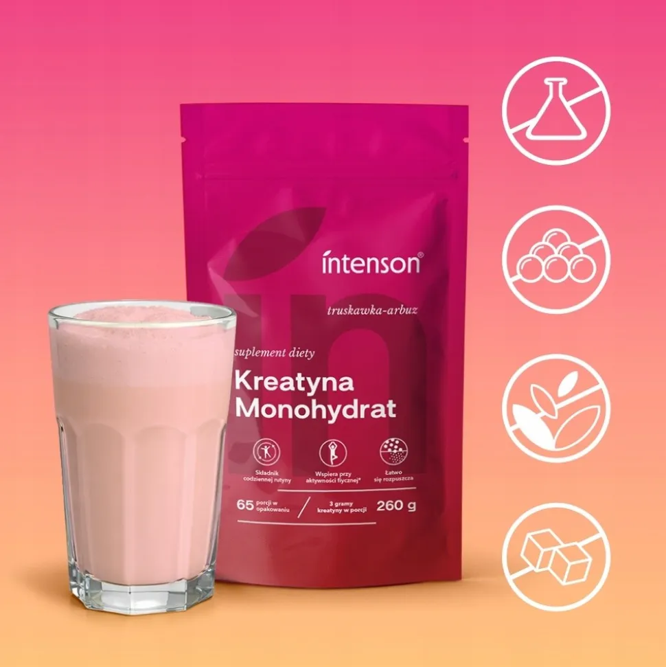 Intenson Kreatyna Monohydrat, smak: truskawka-arbuz, proszek, 260 g