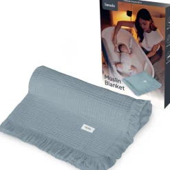 Lionelo Muslin Blanket, niemowlęcy kocyk muślinowy, Stone Blue, 1 szt.