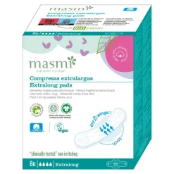 Masmi, Ekstradługie podpaski o zwiększonej chłonności, 100% bawełni organicznej, 8 szt.