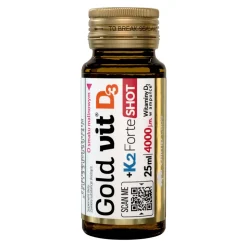 Olimp Labs Gold-Vit D3+K2 Forte Shot, ampułka szklana, płyn, smak malinowy, 25 ml