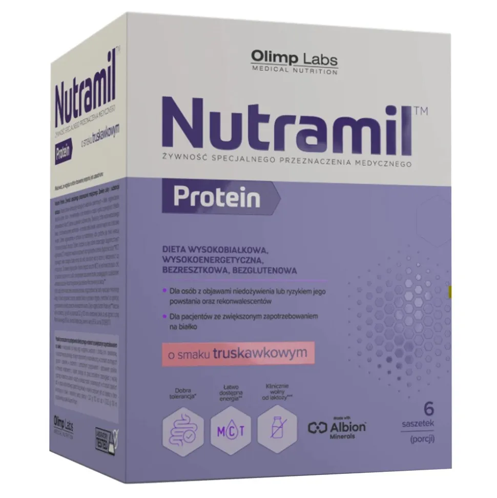 Olimp Nutramil Complex Protein, smak truskawkowy, 6 saszetek