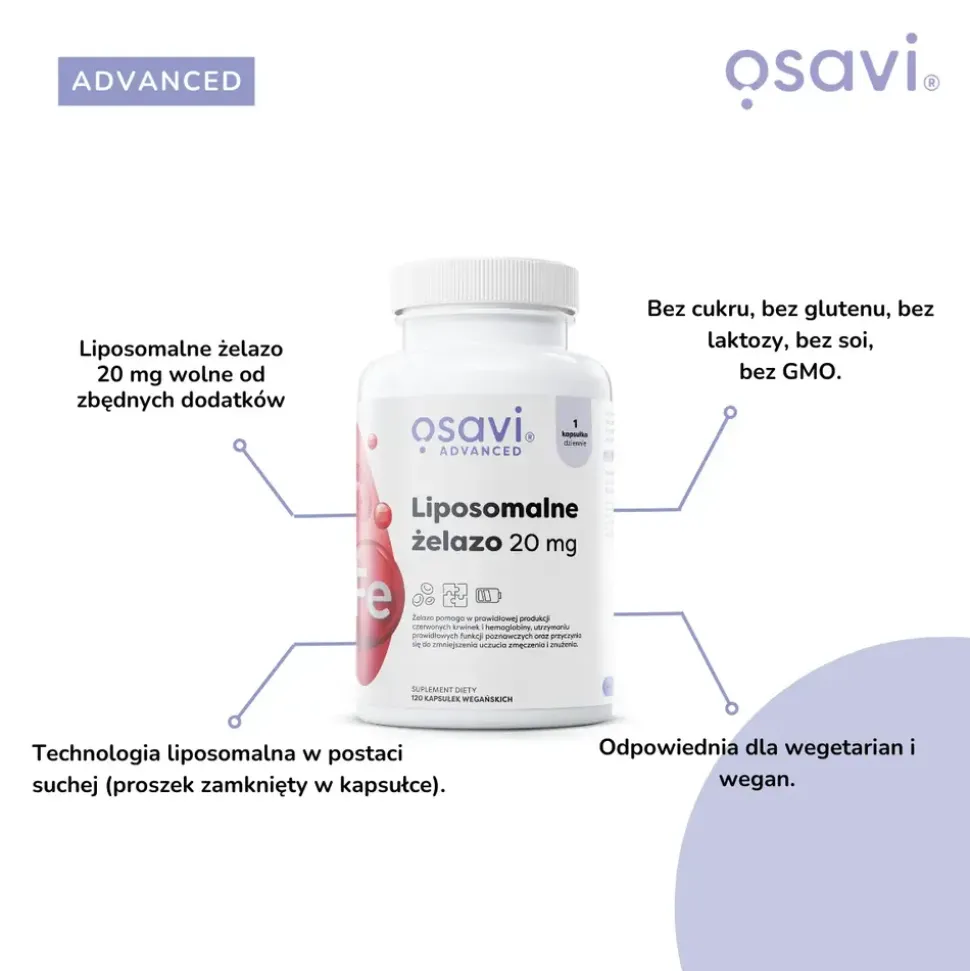 Osavi Advanced Liposomalne żelazo 20 mg, kapsułki twarde, 120 szt.