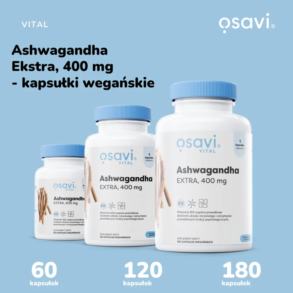 Osavi Ashwagandha Extra 400 mg, kapsułki twarde, 180 szt.