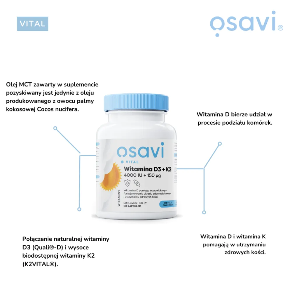 Osavi Witamina D3 + K2 4000IU + 150 μg, kapsułki, 120 szt.