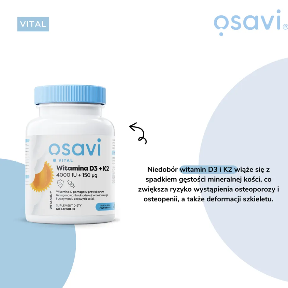 Osavi Witamina D3 + K2 4000IU + 150 μg, kapsułki, 120 szt.