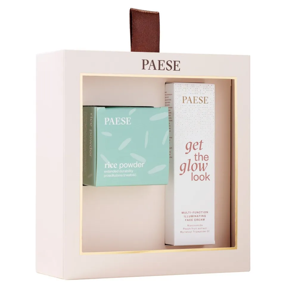 Paese, zestaw świąteczny All About The Base 2, rozświetlający krem do twarzy, 30 ml + puder ryżowy, 10 g
