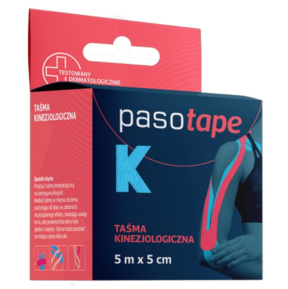 Pasotape, taśma kinezjologiczna, 5 m x 5 cm, niebieska, 1 szt.