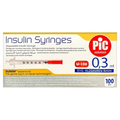 PiC Insulin Syringes, strzykawki insulinowe, jednorazowe, 0,3 ml 31G x 8 mm, 100 szt.