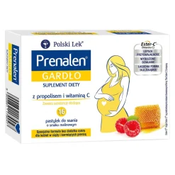 Prenalen Gardło z maliną i propolisem, pastylki do ssania bez cukru, 16 szt.