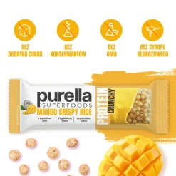 Purella Superfoods, Mango Crispy Rice, baton proteinowy, 45 g