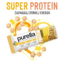 Purella Superfoods, Mango Crispy Rice, baton proteinowy, 45 g