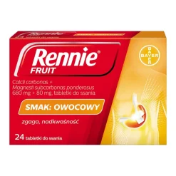 Rennie Fruit, 680 mg + 80 mg, tabletki do ssania, smak owocowy, 24 szt.