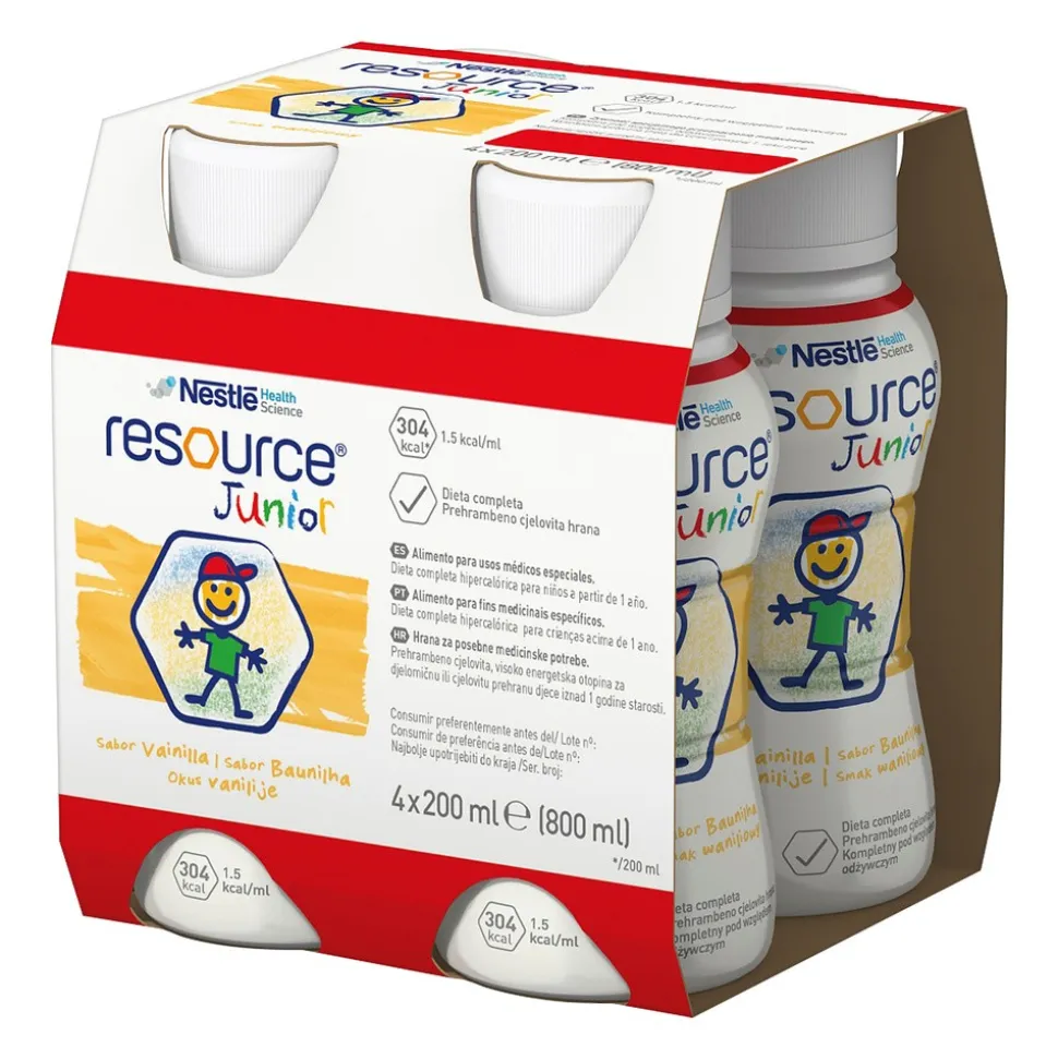 Resource Junior, płyn o smaku waniliowym, 4 x 200 ml