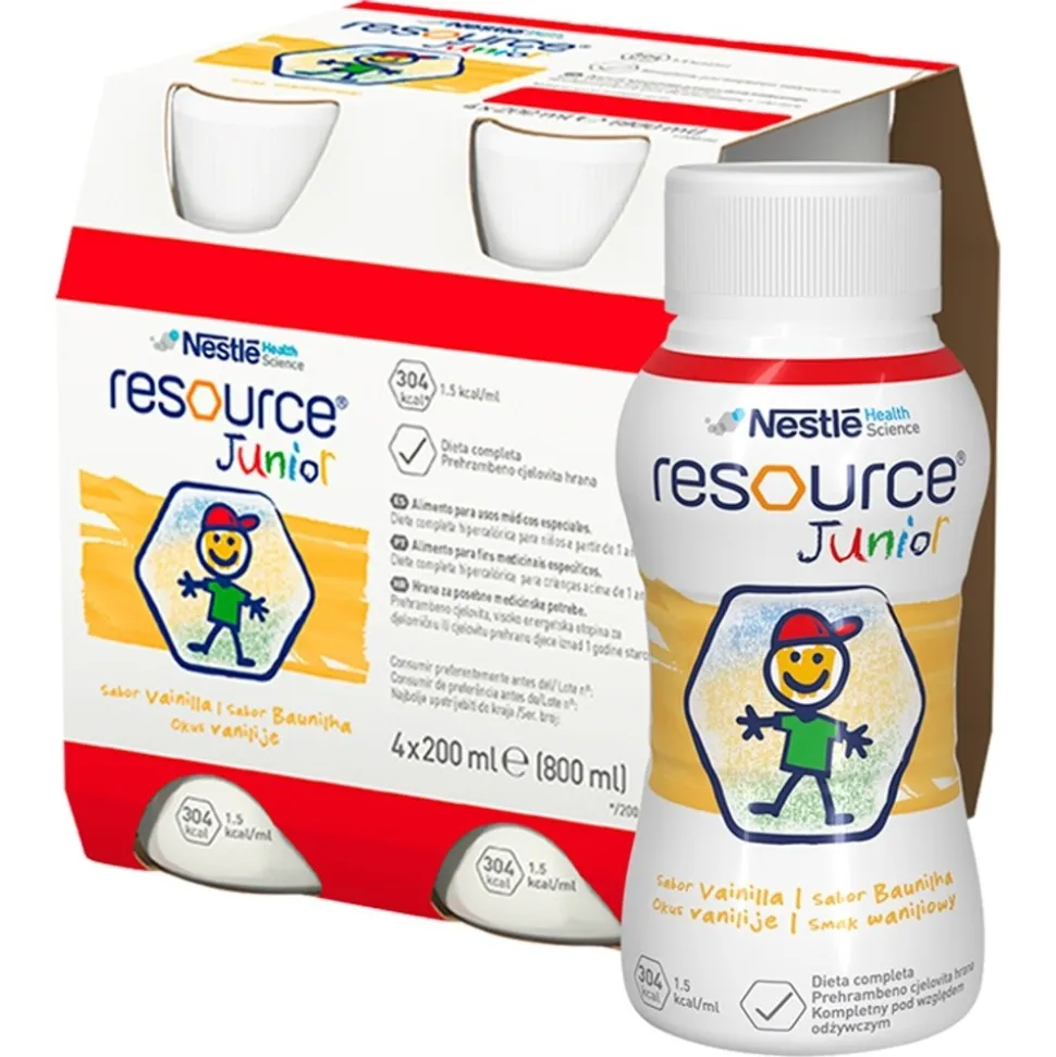 Resource Junior, płyn o smaku waniliowym, 4 x 200 ml