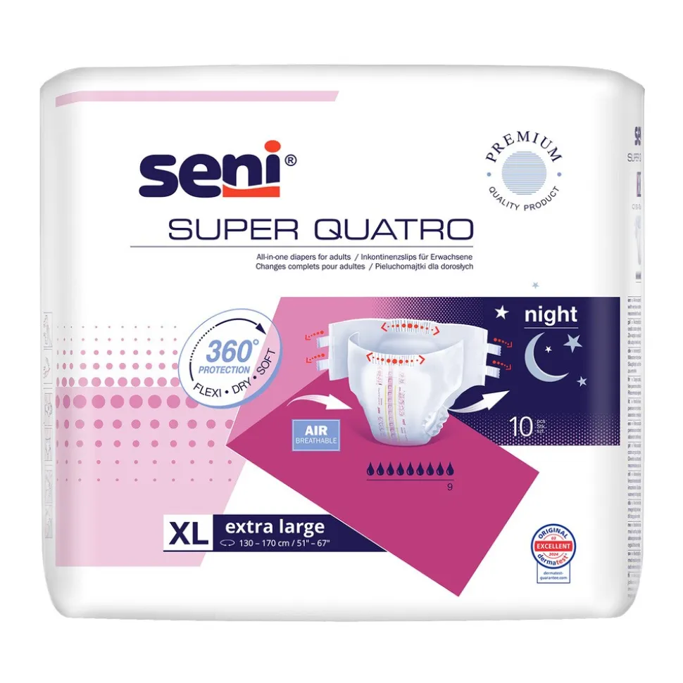 Seni Super Quatro, pieluchomajtki dla dorosłych, rozmiar XL, 10 szt.