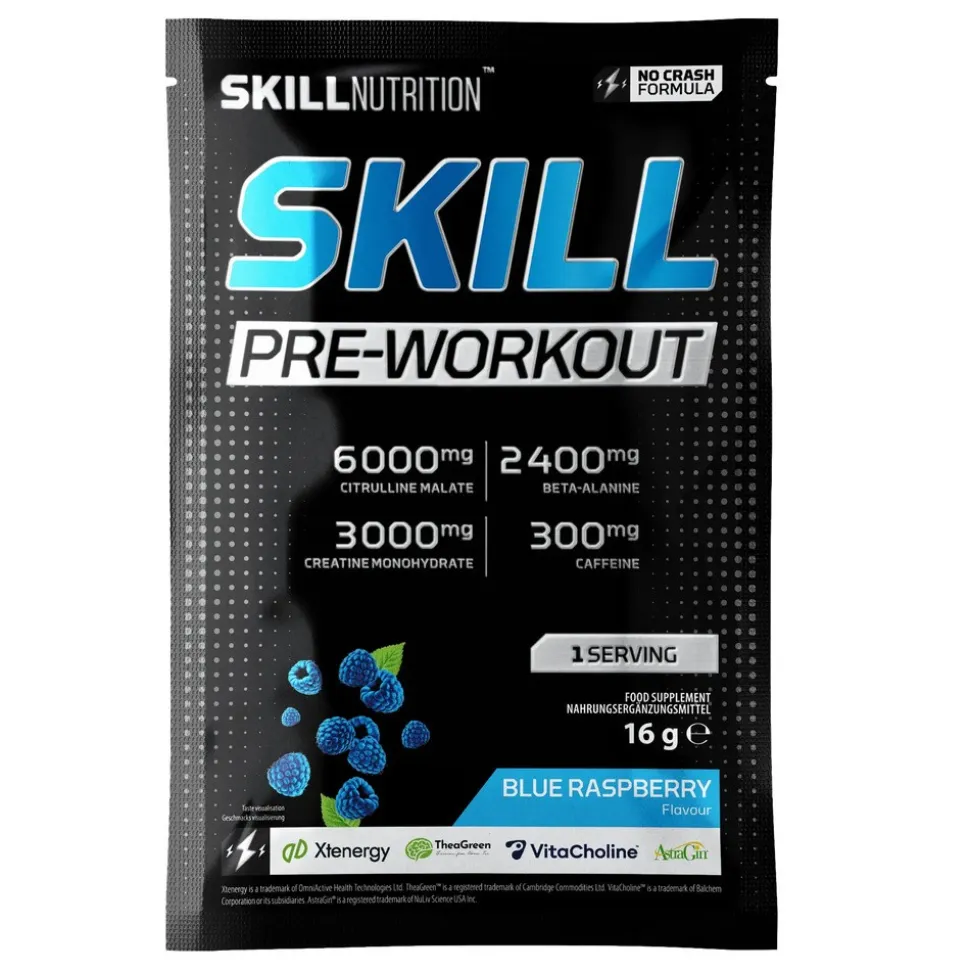 Skill Nutrition Pre-Workout, proszek, smak blue raspberry, 16 g